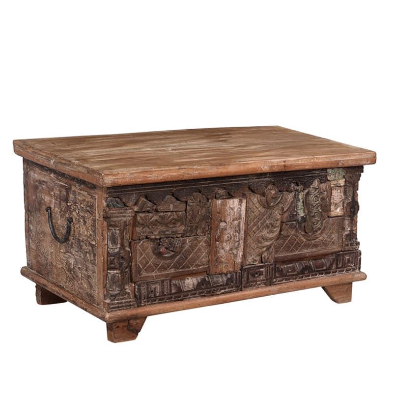 Coffre En Bois Massif Recyclé Grand Modèle - 90 X 45 X 45 Cm, Loquet Métal | Déco Rangement Salon Chambre - 2
