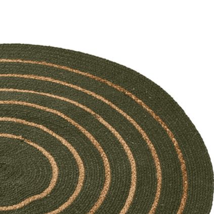 Tapis rond vert kaki coton et jute TRIBAL 90cm