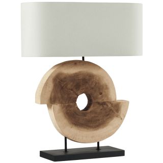 Lampe à poser bois de noyer et base hévéa avec abat-jour TRIBAL h55 cm