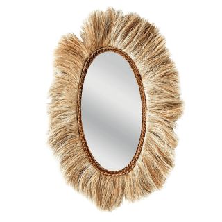 Miroir mural décoratif en Abaca forme ovale Déco Bali TRIBAL 65 cm