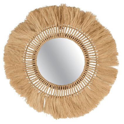 Miroir rond à frange en fibre d'Abaca TRIBAL 60 cm