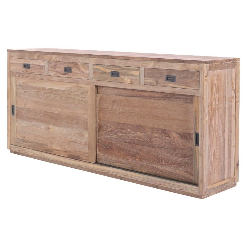 Enfilade teck massif recyclé 4 tiroirs et 2 portes coulissantes 200cm