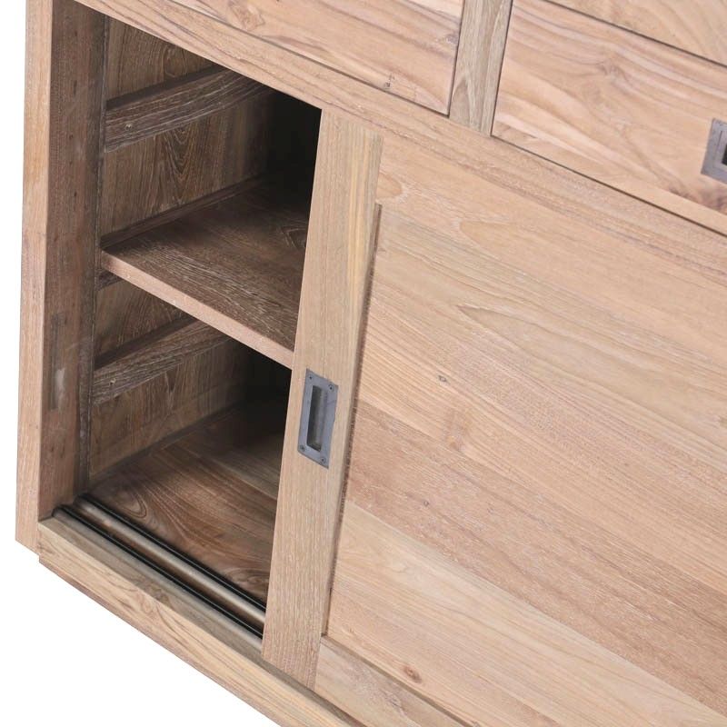 Enfilade teck massif recyclé 4 tiroirs et 2 portes coulissantes 200cm