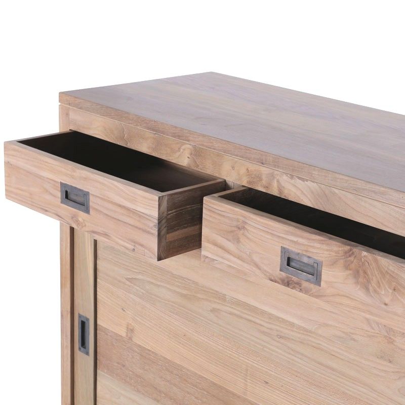 Enfilade teck massif recyclé 4 tiroirs et 2 portes coulissantes 200cm