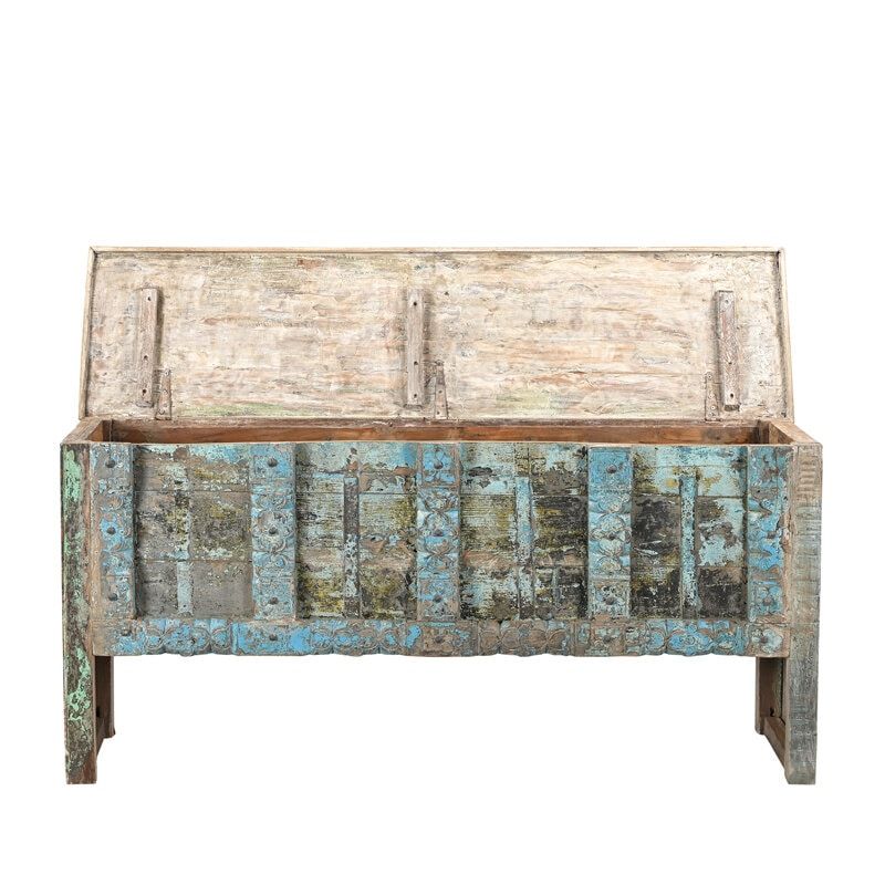 Grand coffre indien bois exotique recyclé 181cm INDIA