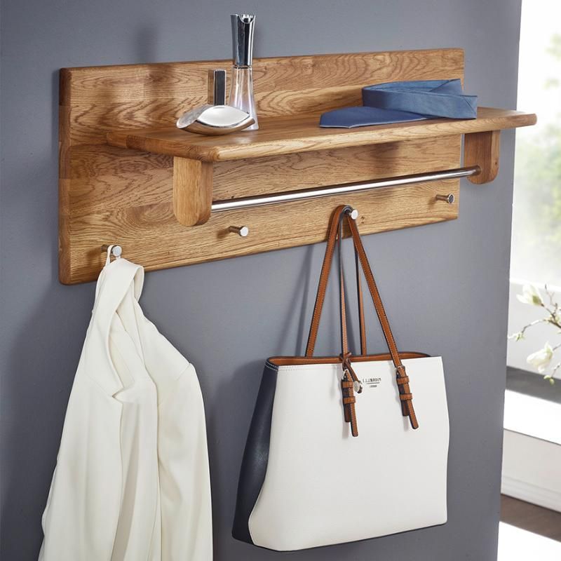 Porte manteau mural avec étagère en chêne massif OSLO 100cm