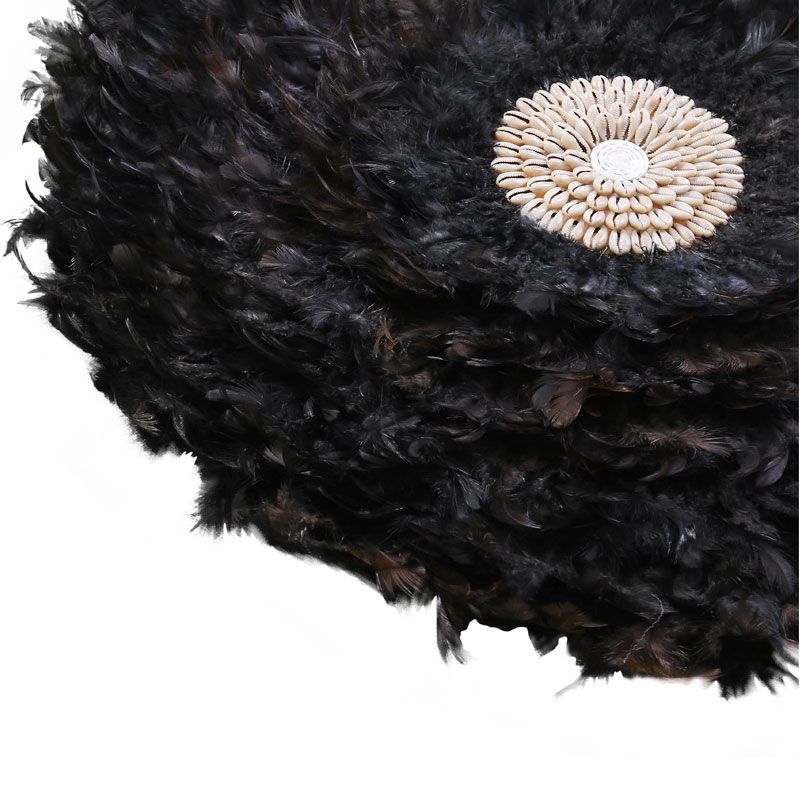 Décoration murale ronde en plumes et coquillages TRIBAL Ø65 cm noir