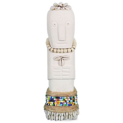 Statuette en pierre et coquillages TRIBAL h22cm blanc