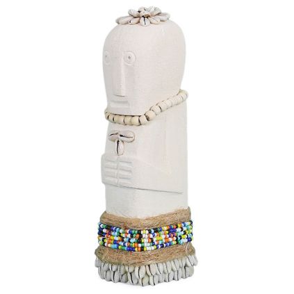 Statuette en pierre et coquillages TRIBAL h22cm blanc