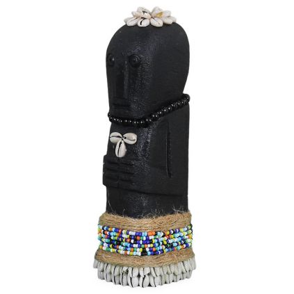 Statuette en pierre et coquillages TRIBAL h22cm noir