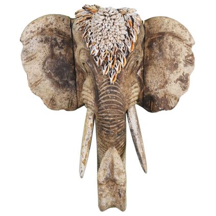 Décoration murale tête d'éléphant en bois TRIBAL h50cm