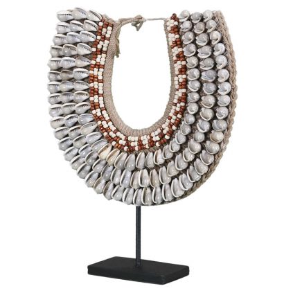 Collier coquillages déco ethnique TRIBAL h40cm gris et rouge