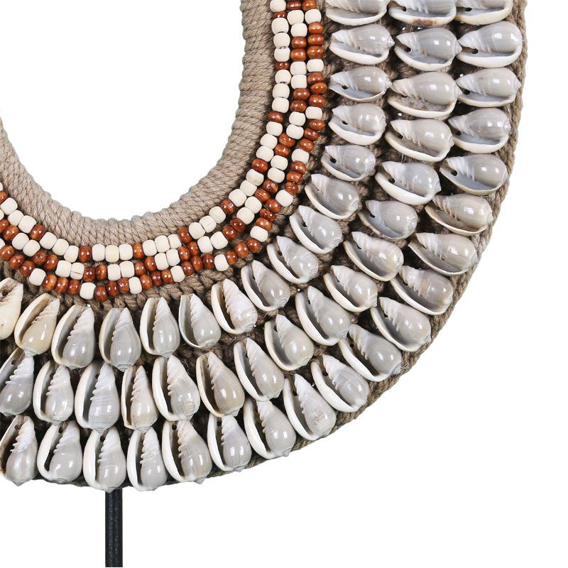 Collier coquillages déco ethnique TRIBAL h40cm gris et rouge