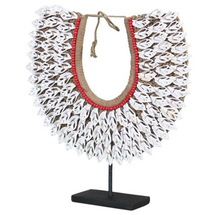 Collier coquillages déco ethnique TRIBAL h40cm blanc et rouge