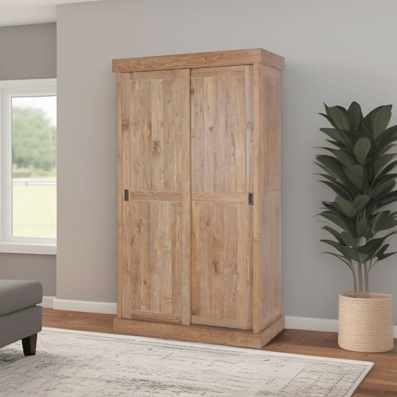 Grande armoire dressing 5 portes en bois massif rustique