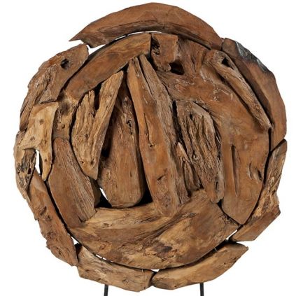 Décoration ronde sur pied en teck RACINE h105cm
