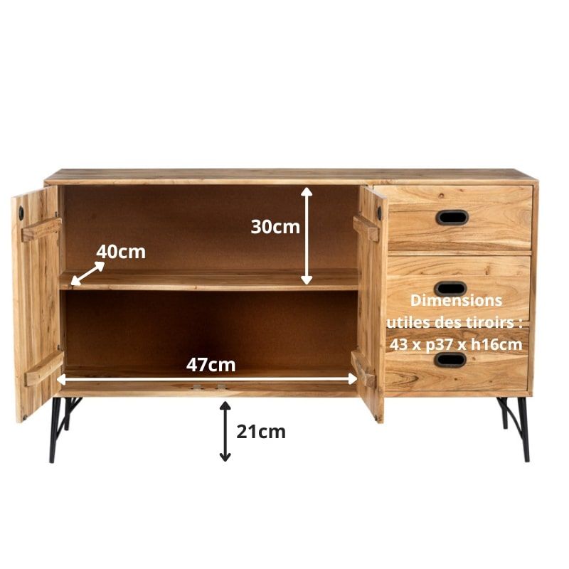 Buffet bois massif scandinave SEVENTIES 145cm