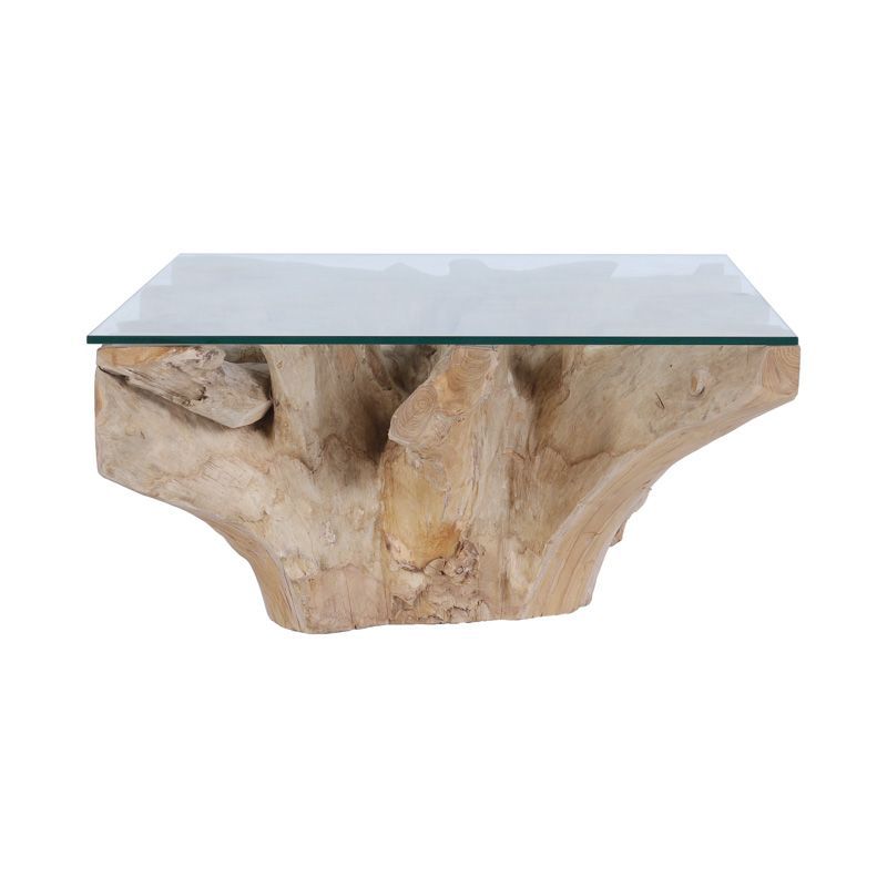 Table basse racine teck carrée 80cm RACINE avec verre