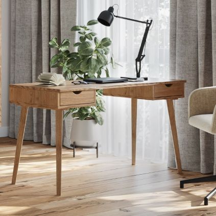 Bureau chêne massif moderne avec 2 tiroirs de rangement OSLO 137cm