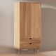 Armoire scandinave en chêne massif huilé h180cm OSLO 2 tiroirs