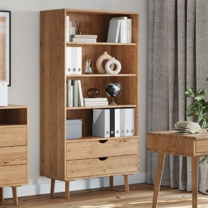 Bibliothèque scandinave en chêne massif huilé 90cm OSLO 2 tiroirs