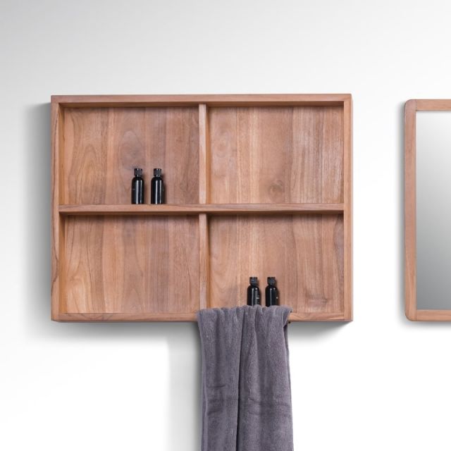 Lot De 3 Étagères Murales HASA En Bois Paulownia Avec Porte-Serviettes - Pour Salle De Bain, Cuisine, Salon 40x12cm