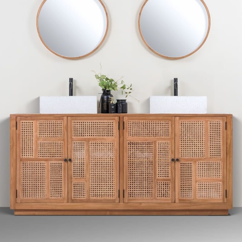 Meuble salle de bain cannage et teck massif BOHO 175cm