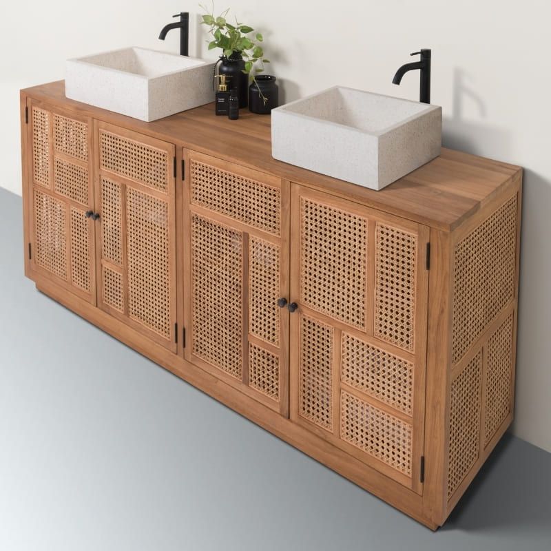 Meuble salle de bain cannage et teck massif BOHO 175cm