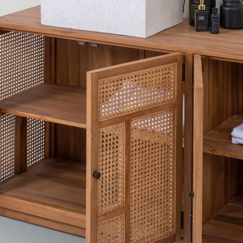 Meuble salle de bain cannage et teck massif BOHO 175cm