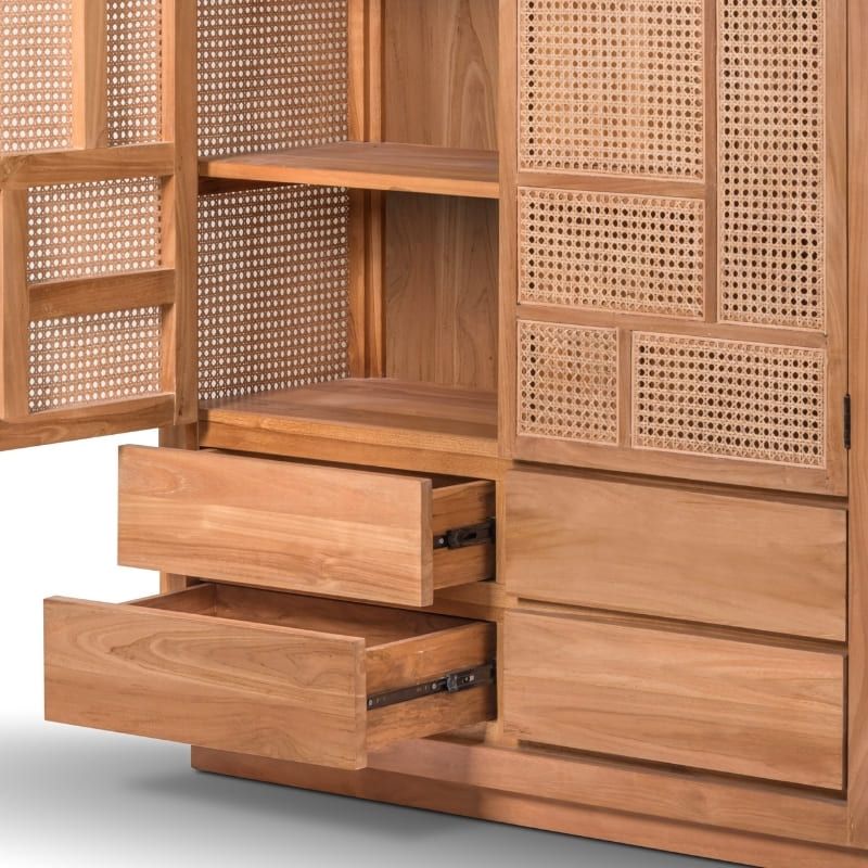 Armoire en cannage et teck BOHO 120cm