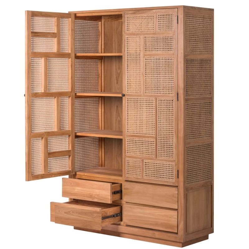 Armoire en cannage et teck BOHO 120cm