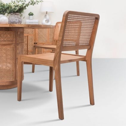 Chaise cannage et teck BOHO 52cm