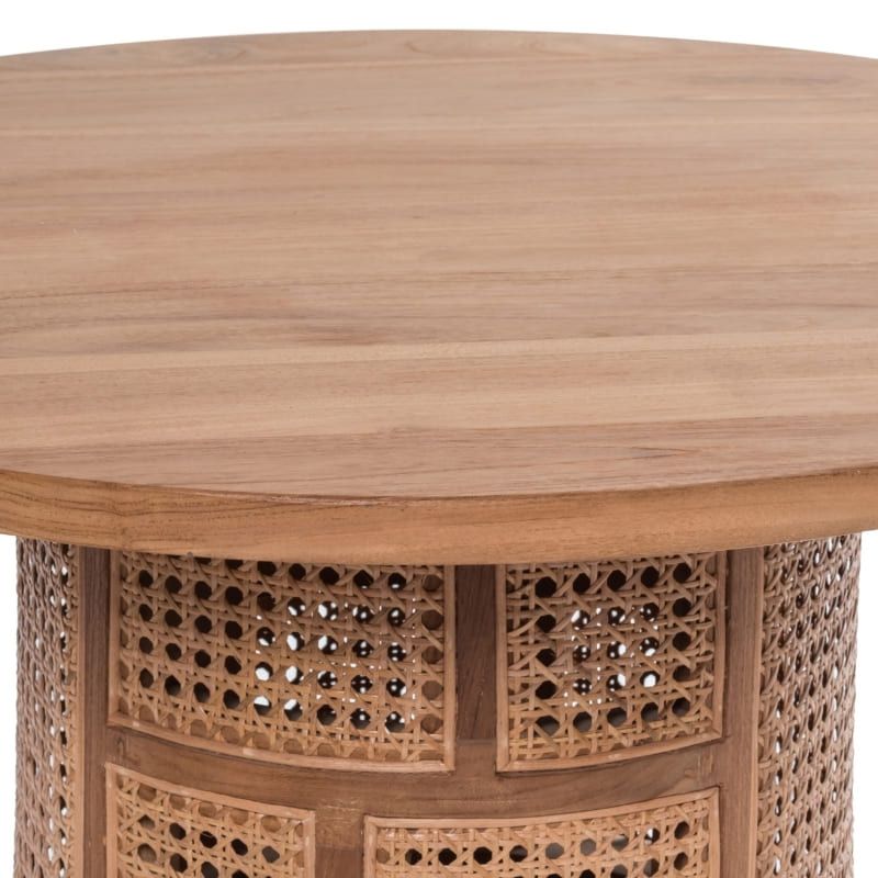 Table basse cannage et teck ronde BOHO d80cm