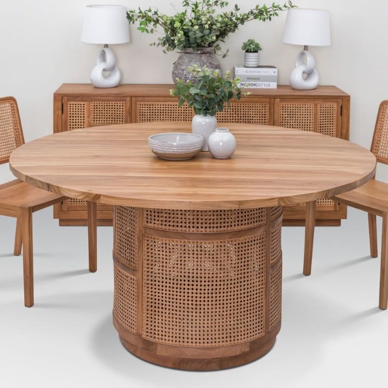 Table cannage et teck ronde BOHO d150cm