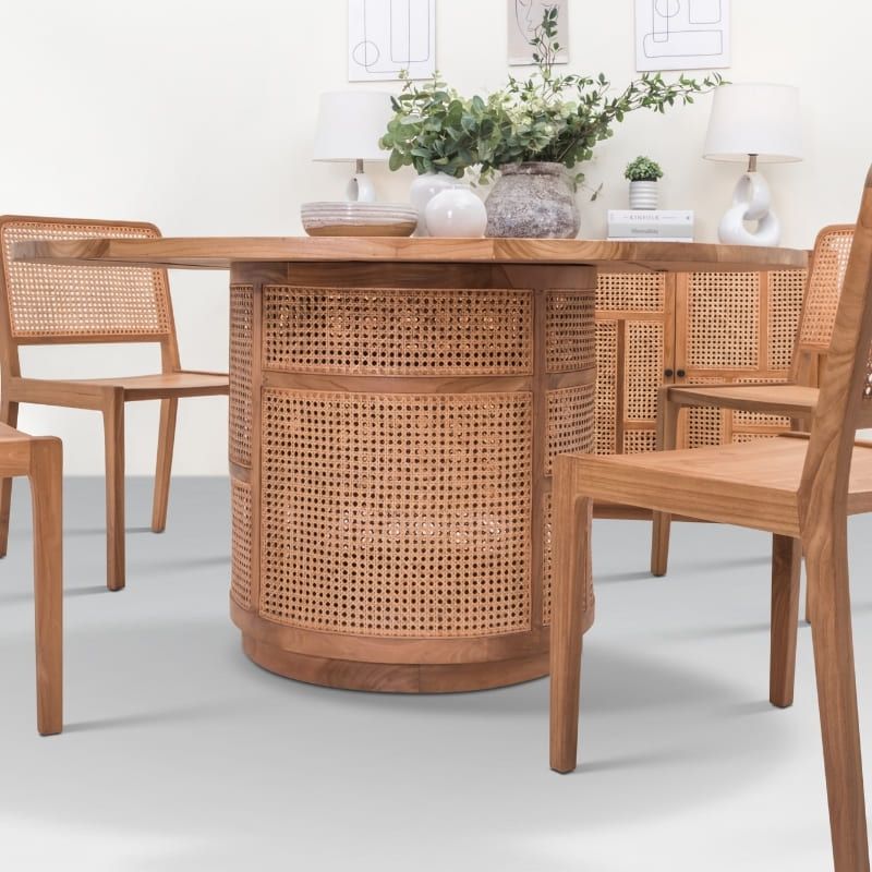 Table cannage et teck ronde BOHO d150cm