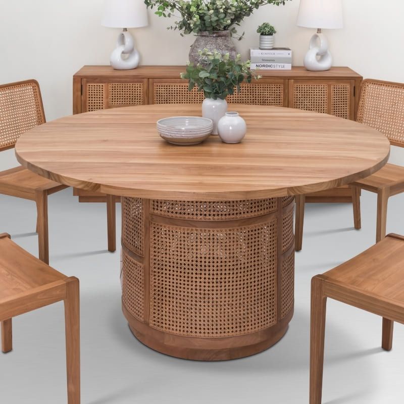 Table cannage et teck ronde BOHO d150cm