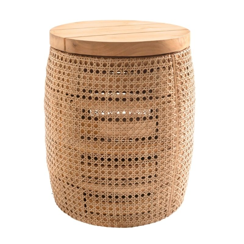 Bout de canapé arrondi teck et cannage 40cm