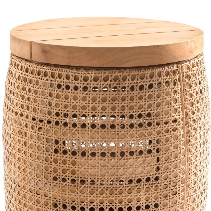 Bout de canapé arrondi teck et cannage 40cm