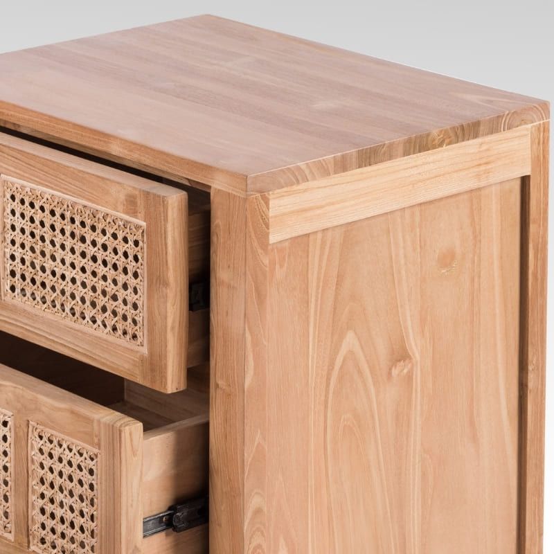 Commode en cannage et teck BOHO 3 tiroirs