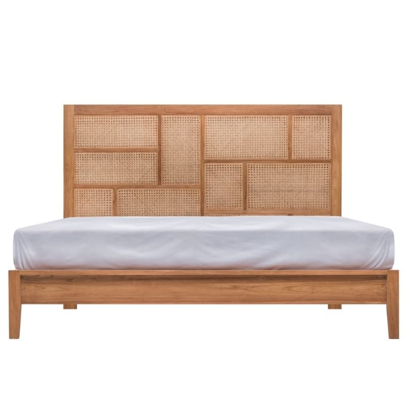 Lit cannage et teck BOHO 160cm