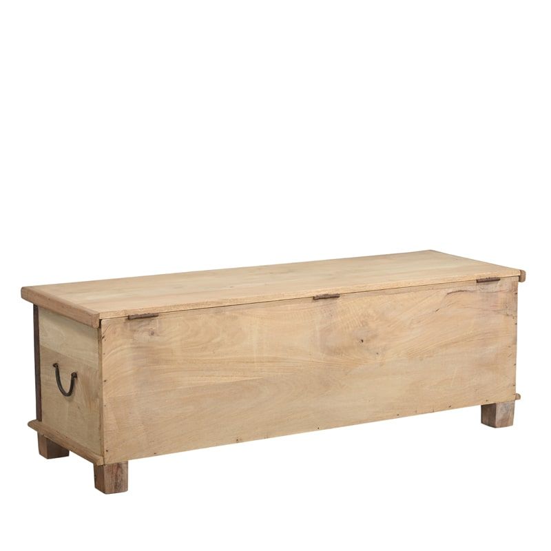 Coffre indien ancien bois massif et fer 131cm INDIA