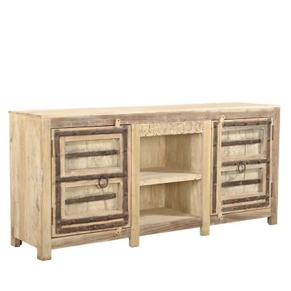 Meuble TV indien bois massif et fer 188cm INDIA