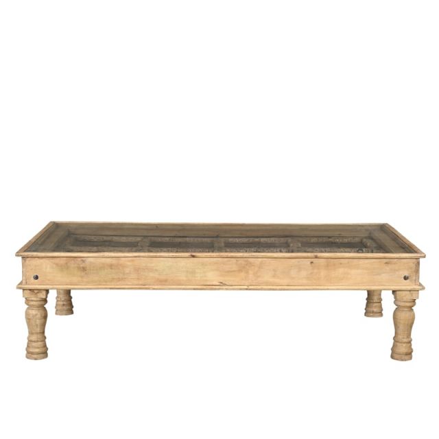 Table Basse Indienne Antique - Bous Exotique - Bois Massif - Artisanat Inde
