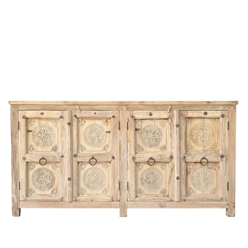Meuble buffet indien bois massif portes sculptées 207cm INDIA