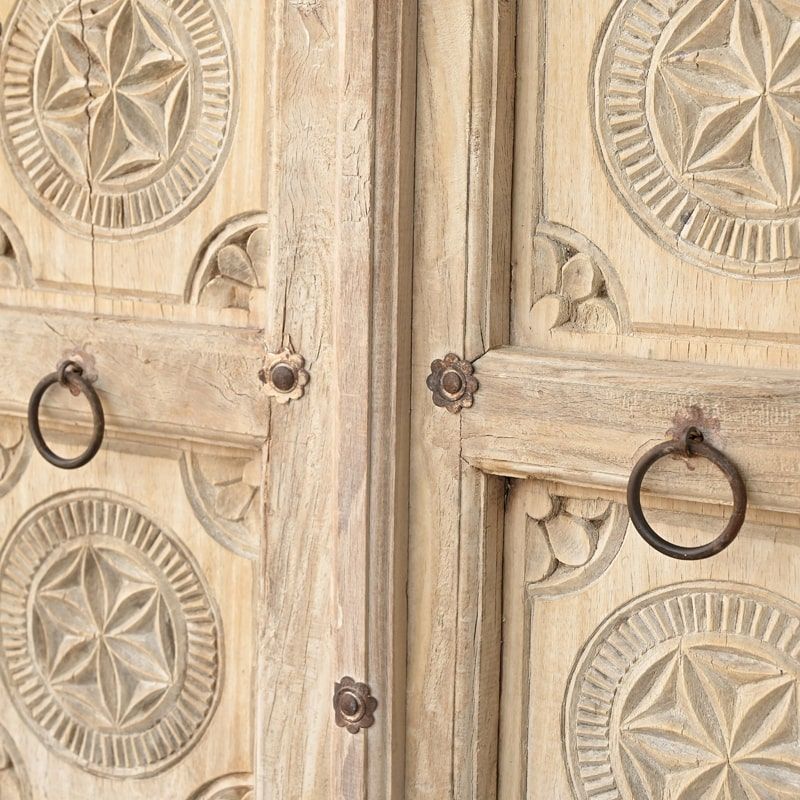 Meuble buffet indien bois massif portes sculptées 207cm INDIA