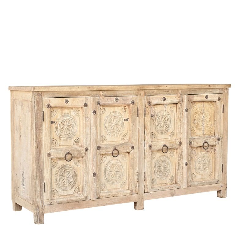 Meuble buffet indien bois massif portes sculptées 207cm INDIA