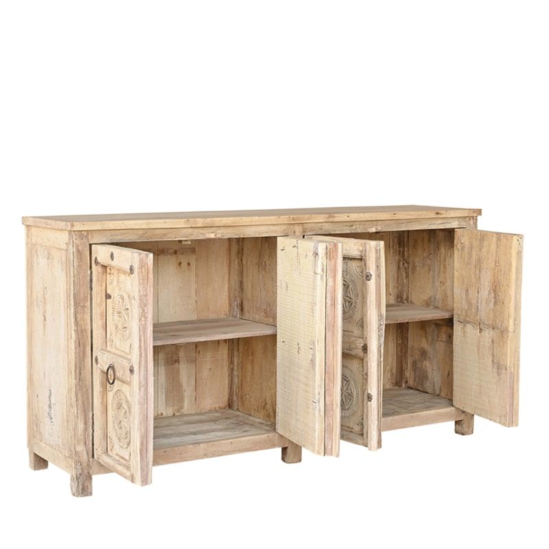 Meuble buffet indien bois massif portes sculptées 207cm INDIA