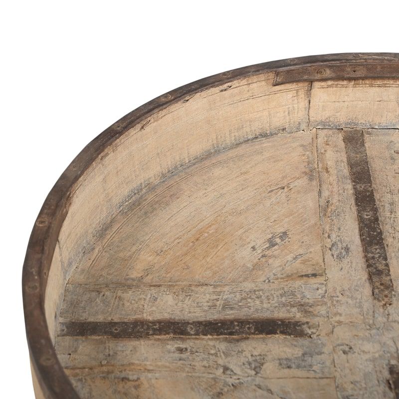 Table Chakki ancien pilon indien en bois massif Ø64cm INDIA