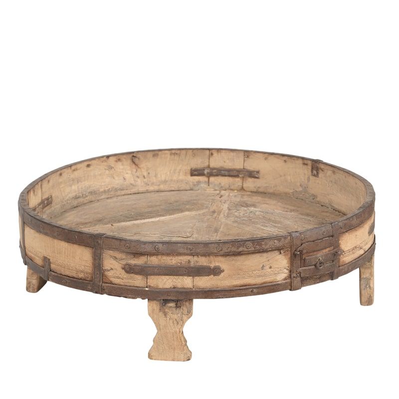 Table basse indienne ronde Chakki en bois INDIA Ø74cm