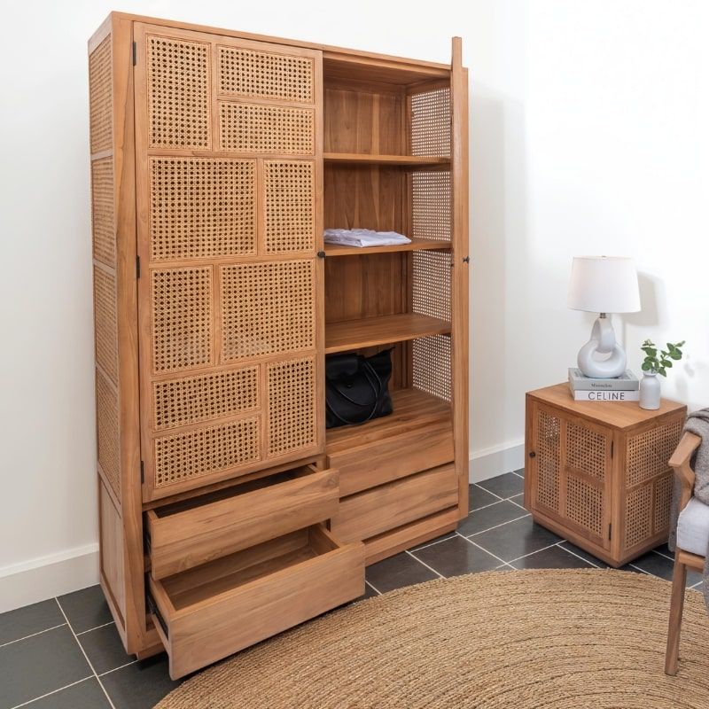 Armoire en cannage et teck BOHO 120cm